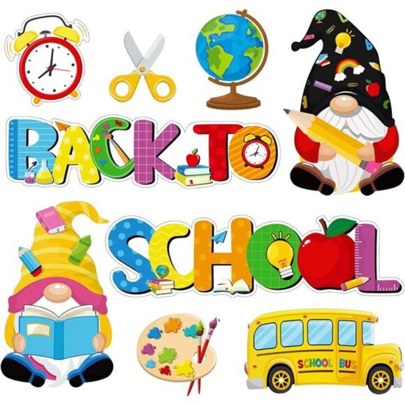 9-Piece Back to School Magnetic Decals - Gnomes, Globe, Fridg , Classroom & more - Picture 1 of 7